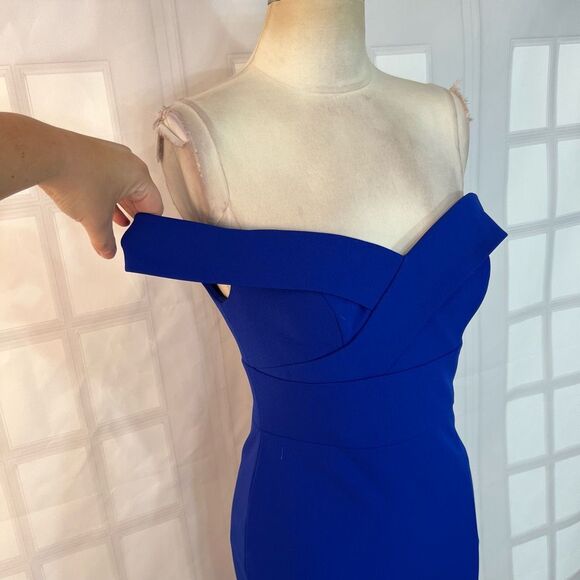 Aiden Mattox royal blue off the shoulder side slit sheath dress size 2 - Picture 4 of 14